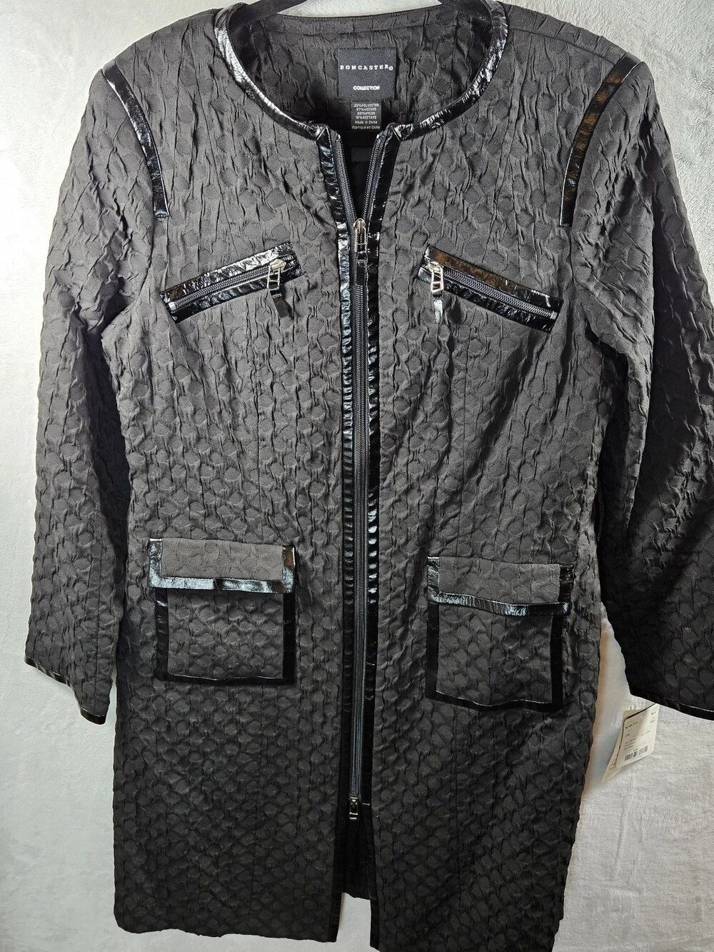 Doncaster Collection Zip-Front Jacket Black Jacquard Women's Size 12 Chic